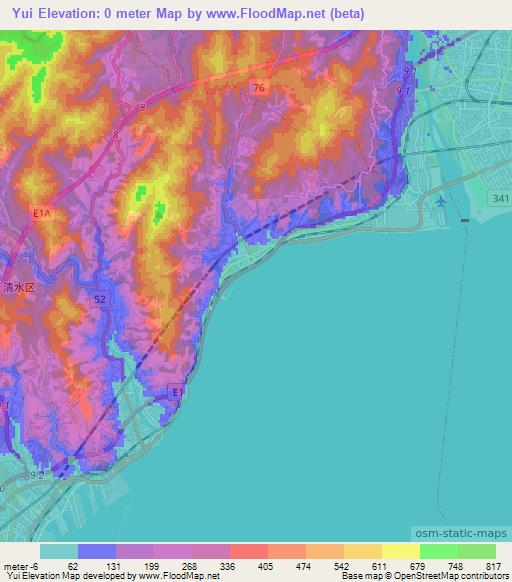 Yui,Japan Elevation Map