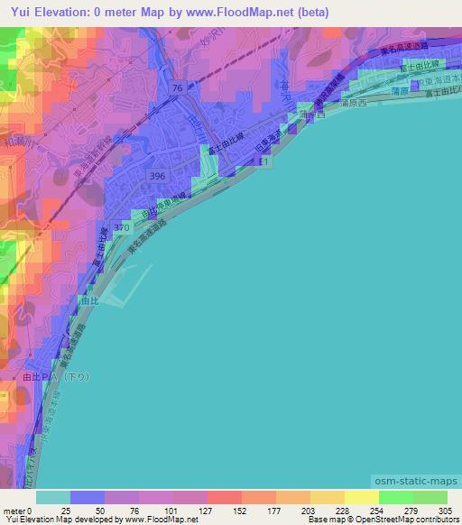 Yui,Japan Elevation Map