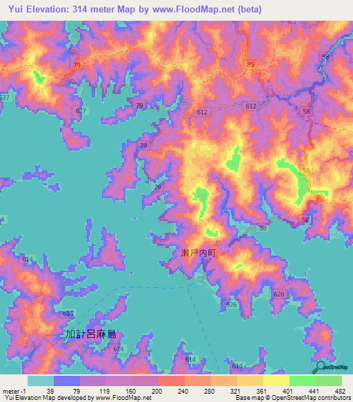 Yui,Japan Elevation Map