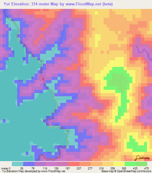 Yui,Japan Elevation Map