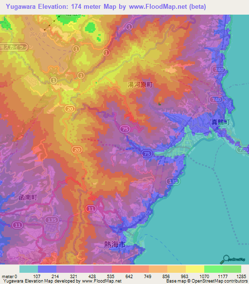 Yugawara,Japan Elevation Map