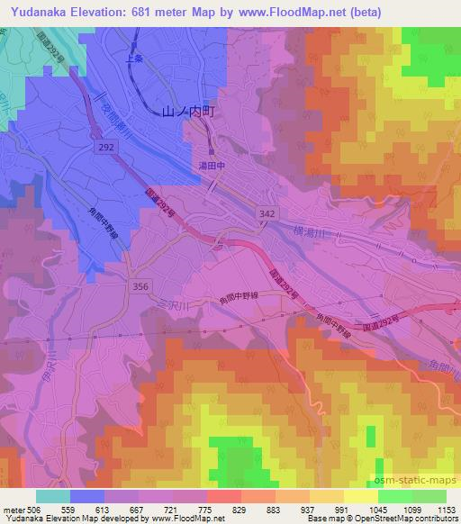 Yudanaka,Japan Elevation Map