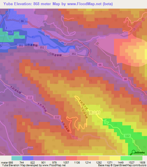 Yuba,Japan Elevation Map