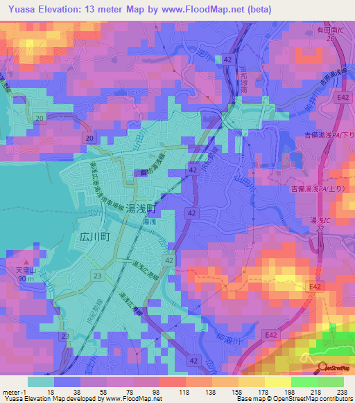 Yuasa,Japan Elevation Map