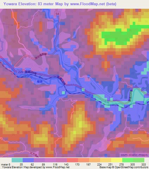 Yowara,Japan Elevation Map