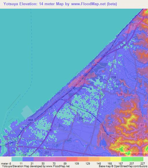 Yotsuya,Japan Elevation Map