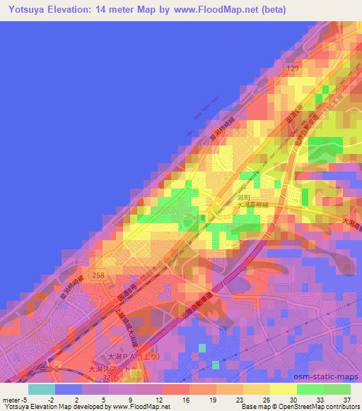 Yotsuya,Japan Elevation Map