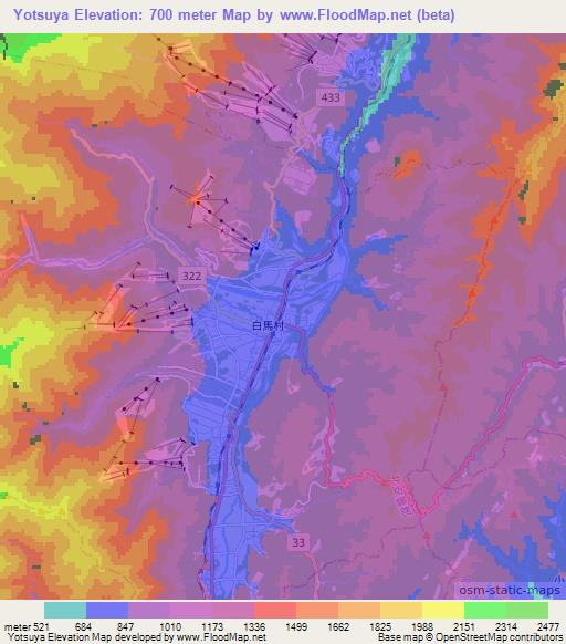 Yotsuya,Japan Elevation Map