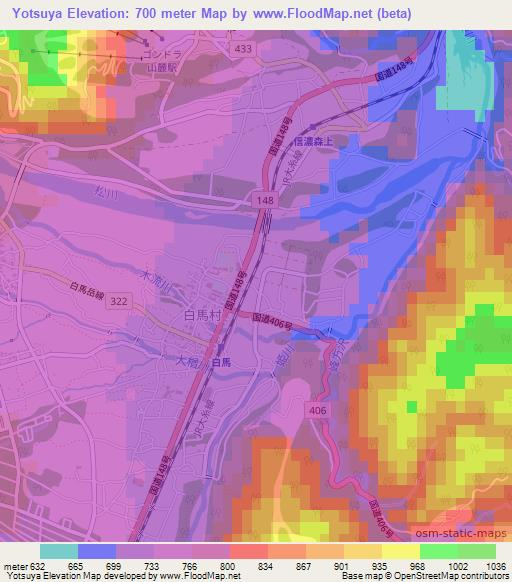 Yotsuya,Japan Elevation Map