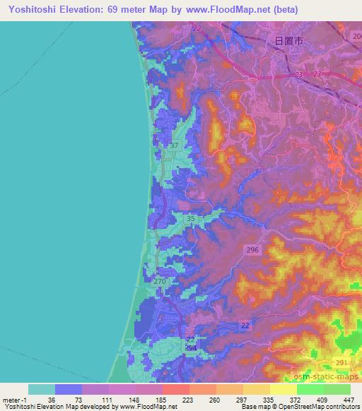 Yoshitoshi,Japan Elevation Map