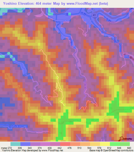 Yoshino,Japan Elevation Map