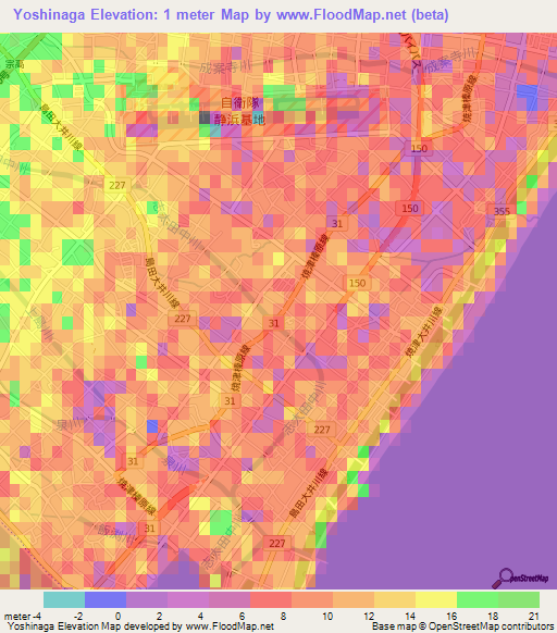 Yoshinaga,Japan Elevation Map