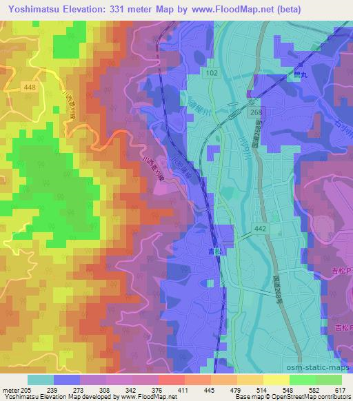 Yoshimatsu,Japan Elevation Map