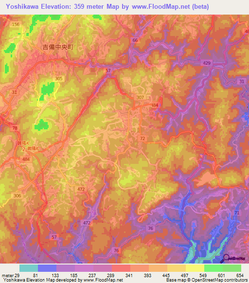 Yoshikawa,Japan Elevation Map