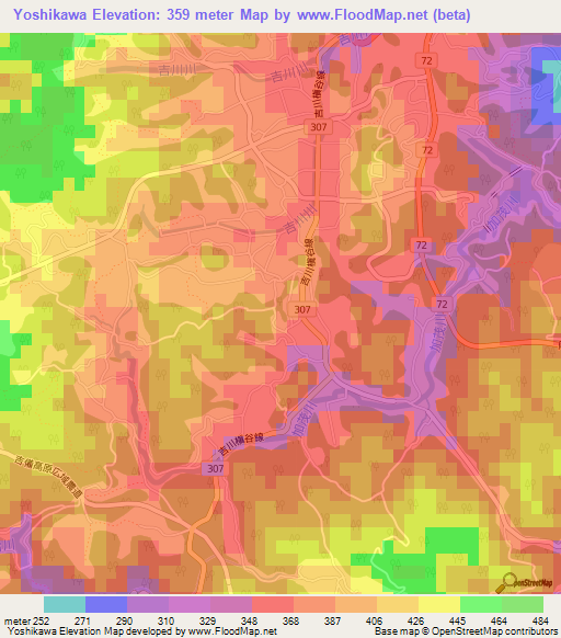 Yoshikawa,Japan Elevation Map