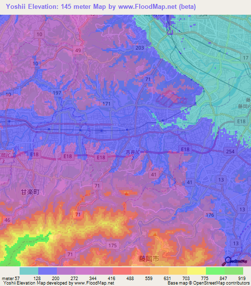 Yoshii,Japan Elevation Map