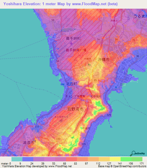 Yoshihara,Japan Elevation Map