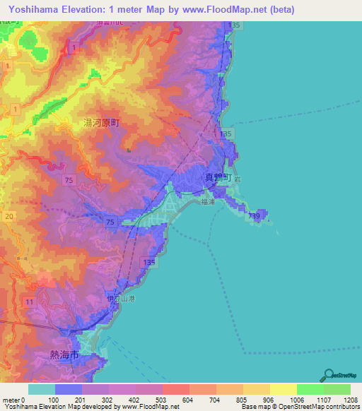 Yoshihama,Japan Elevation Map