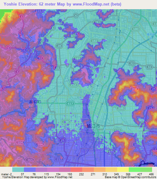 Yoshie,Japan Elevation Map