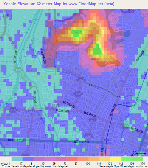 Yoshie,Japan Elevation Map