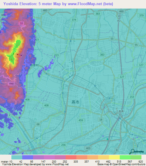 Yoshida,Japan Elevation Map