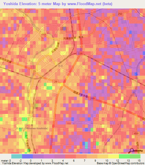 Yoshida,Japan Elevation Map