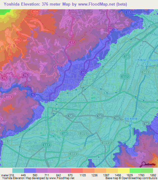 Yoshida,Japan Elevation Map