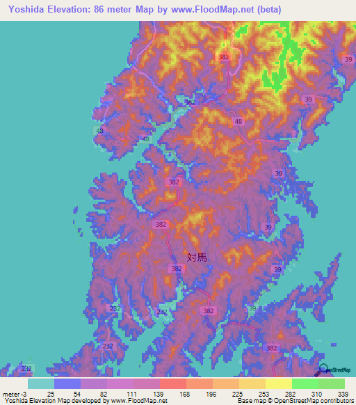 Yoshida,Japan Elevation Map