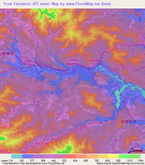 Yose,Japan Elevation Map