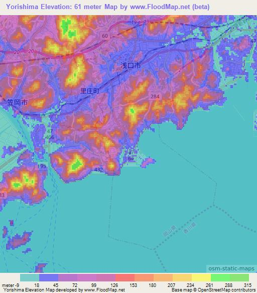 Yorishima,Japan Elevation Map