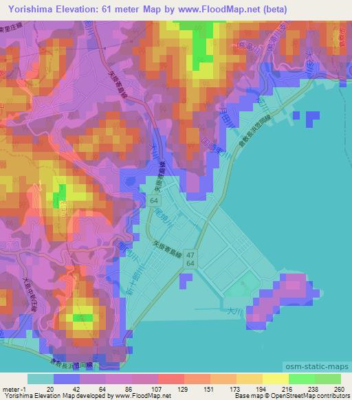 Yorishima,Japan Elevation Map