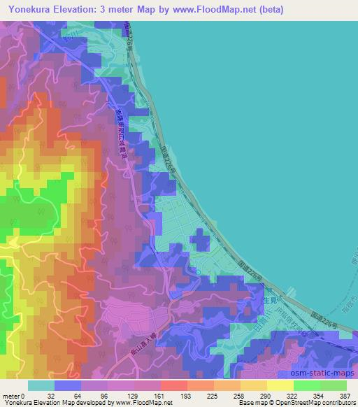 Yonekura,Japan Elevation Map