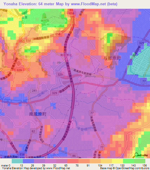 Yonaha,Japan Elevation Map