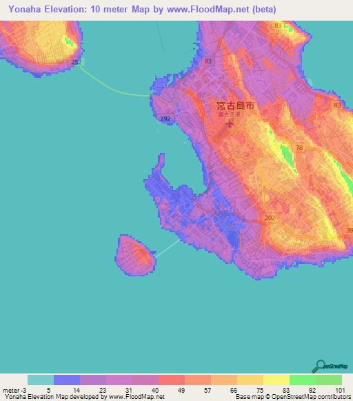 Yonaha,Japan Elevation Map