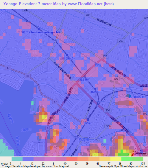 Yonago,Japan Elevation Map