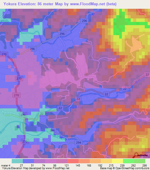 Yokura,Japan Elevation Map