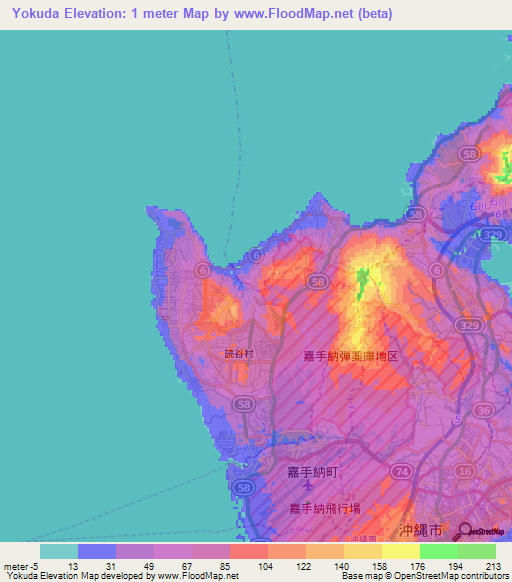 Yokuda,Japan Elevation Map