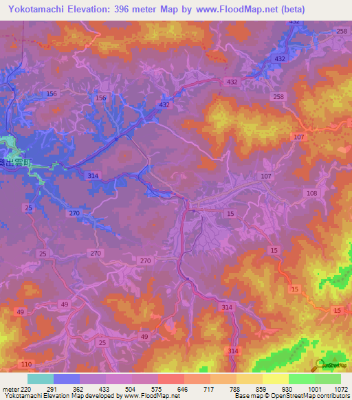 Yokotamachi,Japan Elevation Map