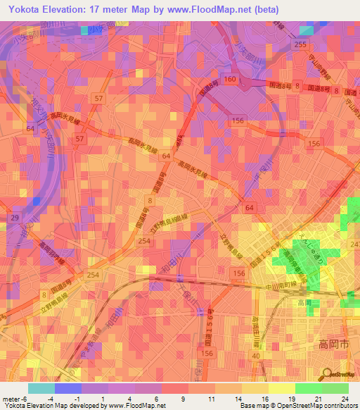 Yokota,Japan Elevation Map