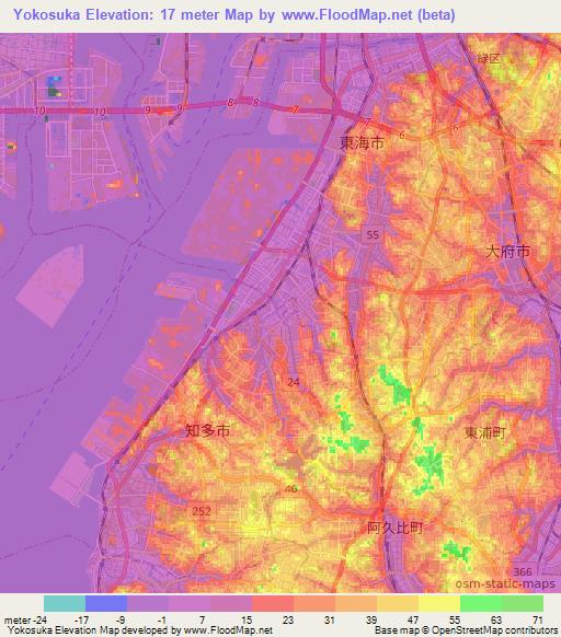 Yokosuka,Japan Elevation Map
