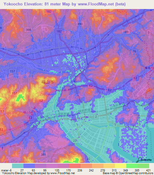 Yokoocho,Japan Elevation Map