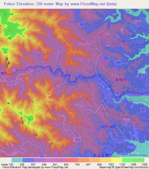 Yokoo,Japan Elevation Map