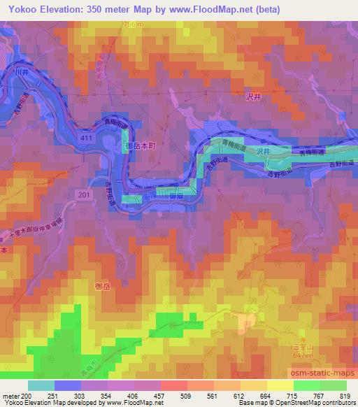 Yokoo,Japan Elevation Map