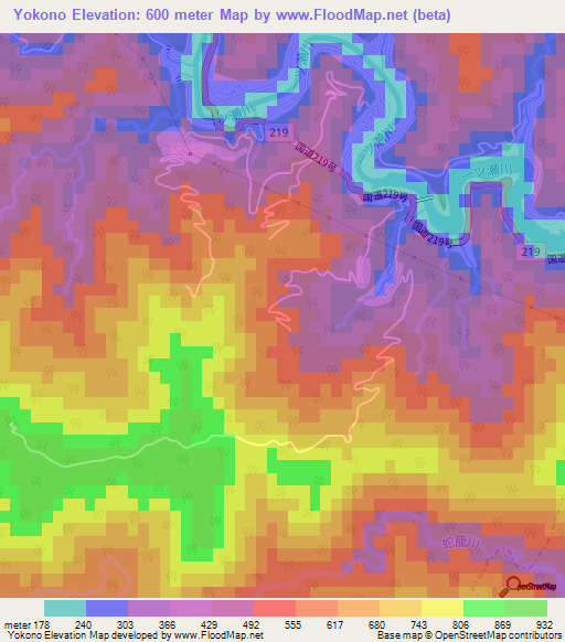 Yokono,Japan Elevation Map