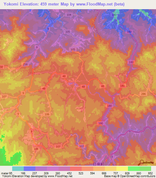 Yokomi,Japan Elevation Map