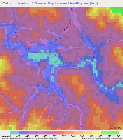 Yokomi,Japan Elevation Map