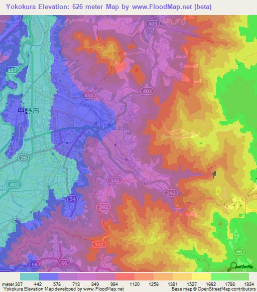 Yokokura,Japan Elevation Map