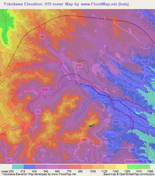 Yokokawa,Japan Elevation Map