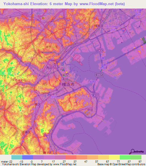 Yokohama-shi,Japan Elevation Map
