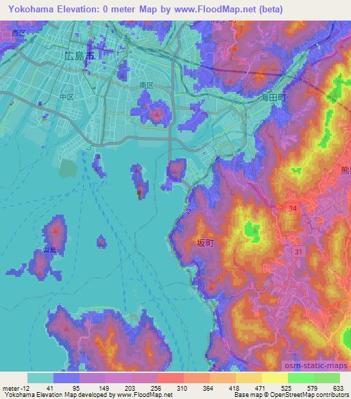 Yokohama,Japan Elevation Map